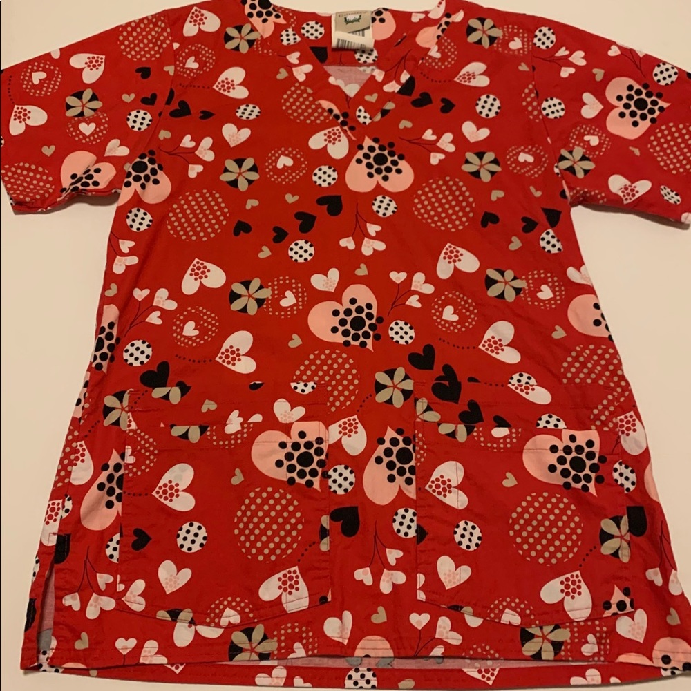 Red Hearts Love Scrub Top